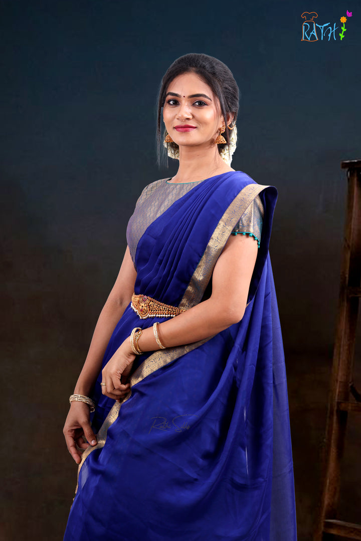 Royal Blue & Aqua Green Half Saree