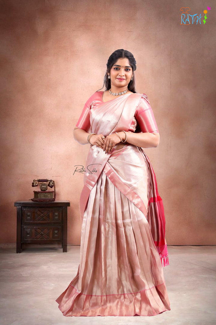 Elegant Blush Pink Art Silk Half Saree