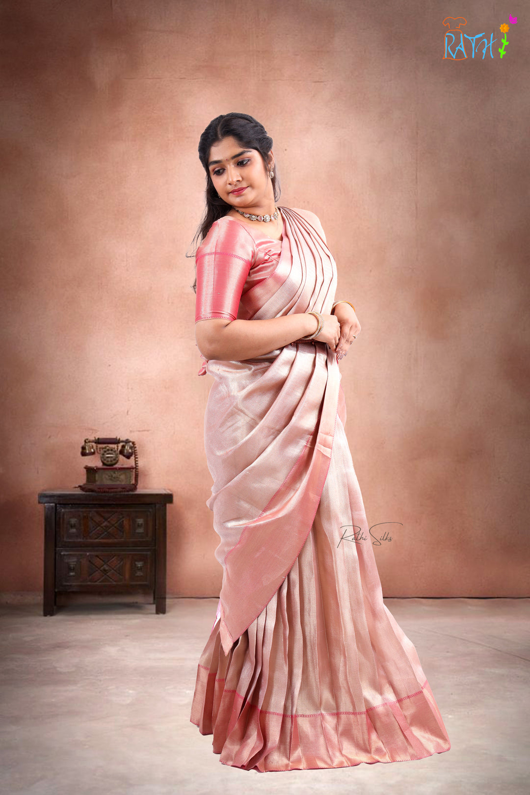 Elegant Blush Pink Art Silk Half Saree