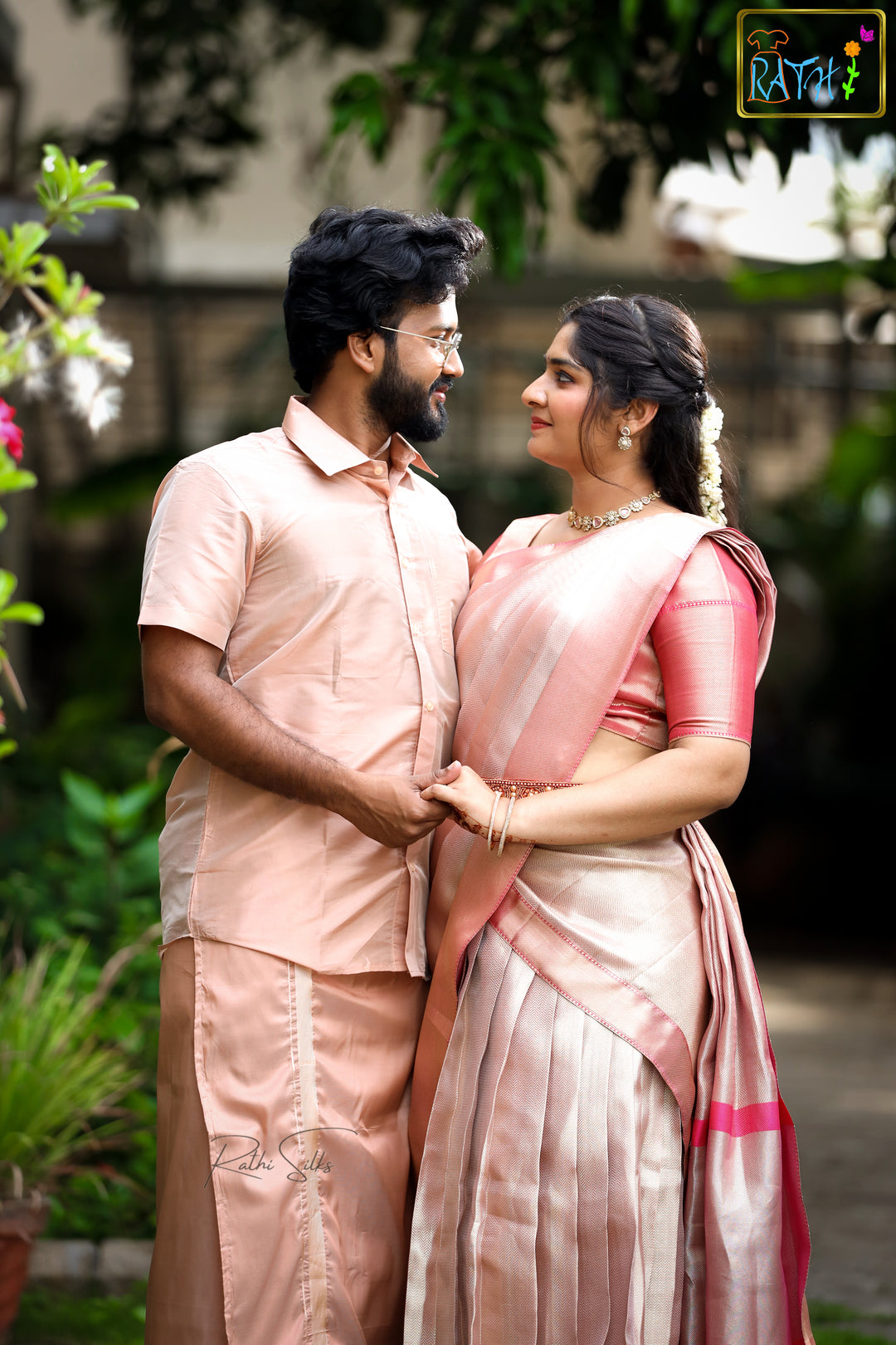 Blush Peach Art Silk Couple Combo