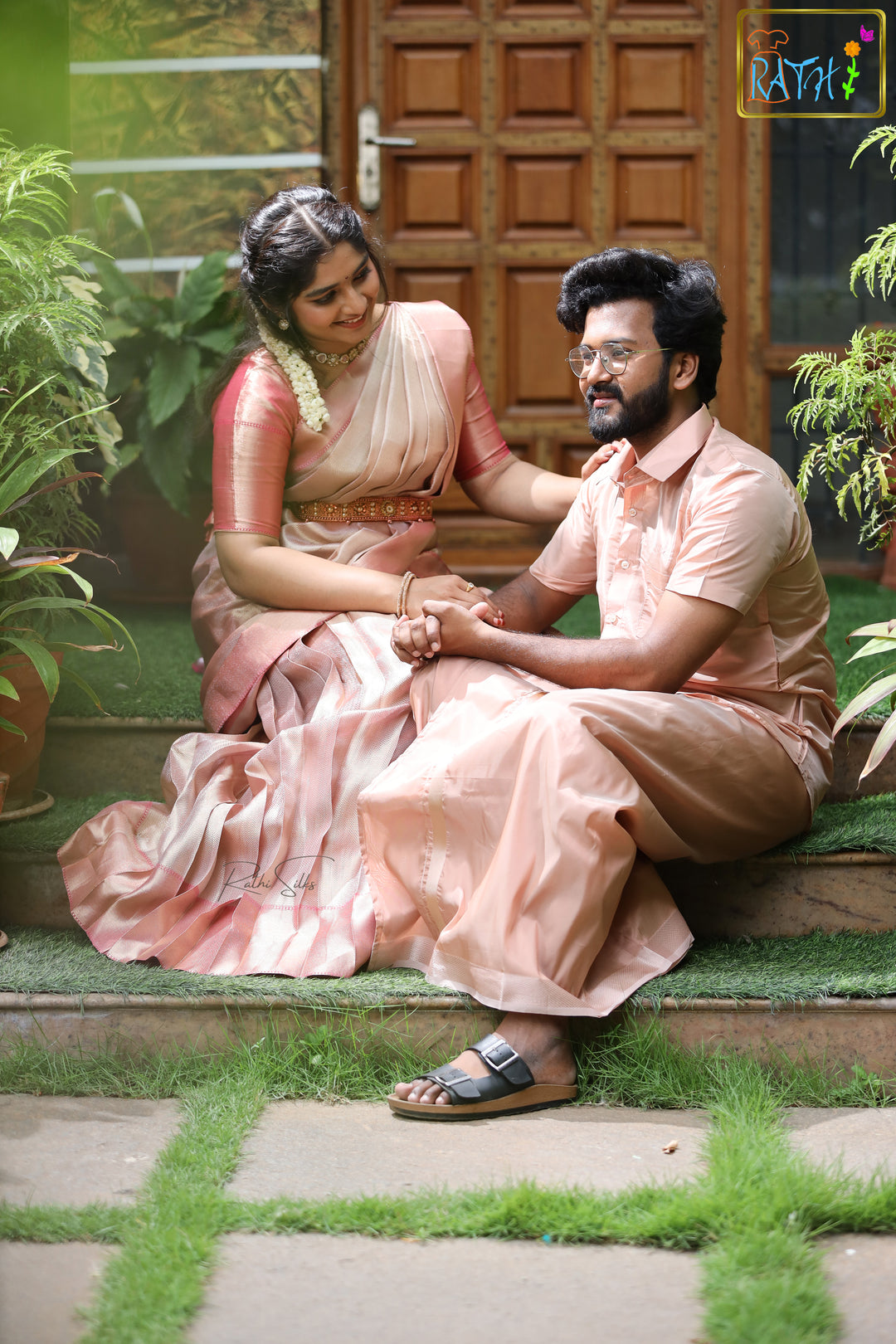 Blush Peach Art Silk Couple Combo