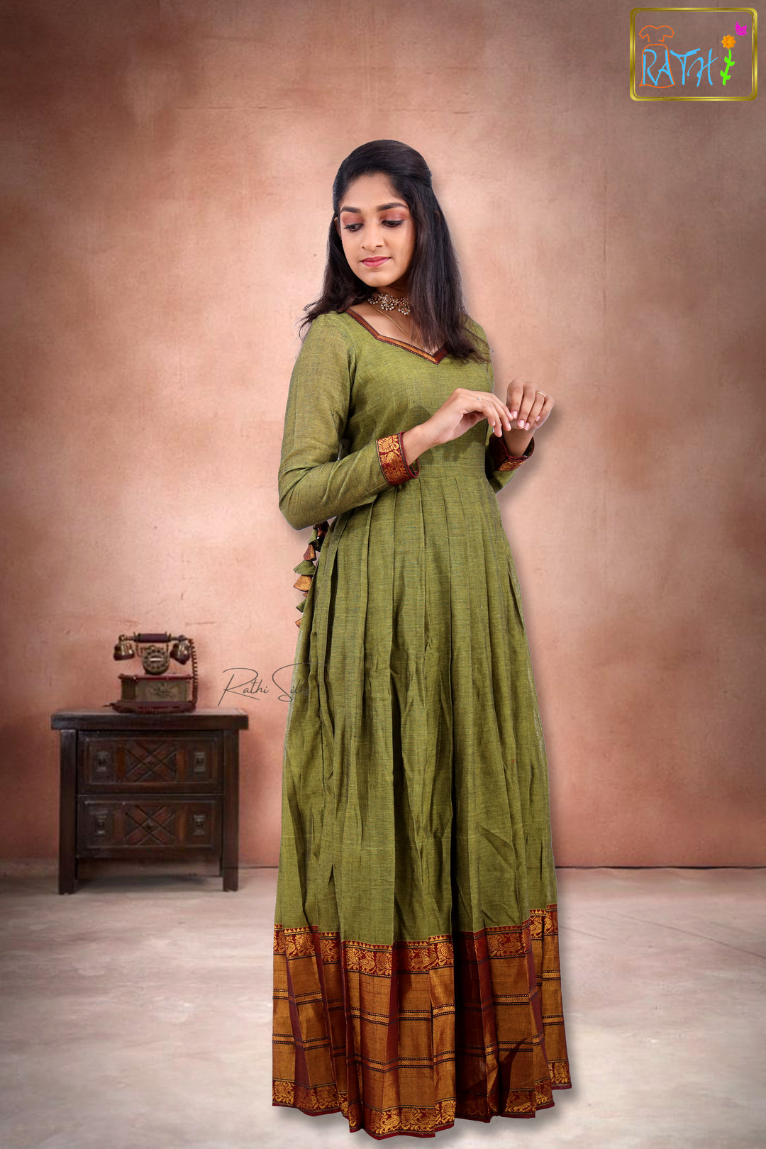 Olive Green Anarkali Gown