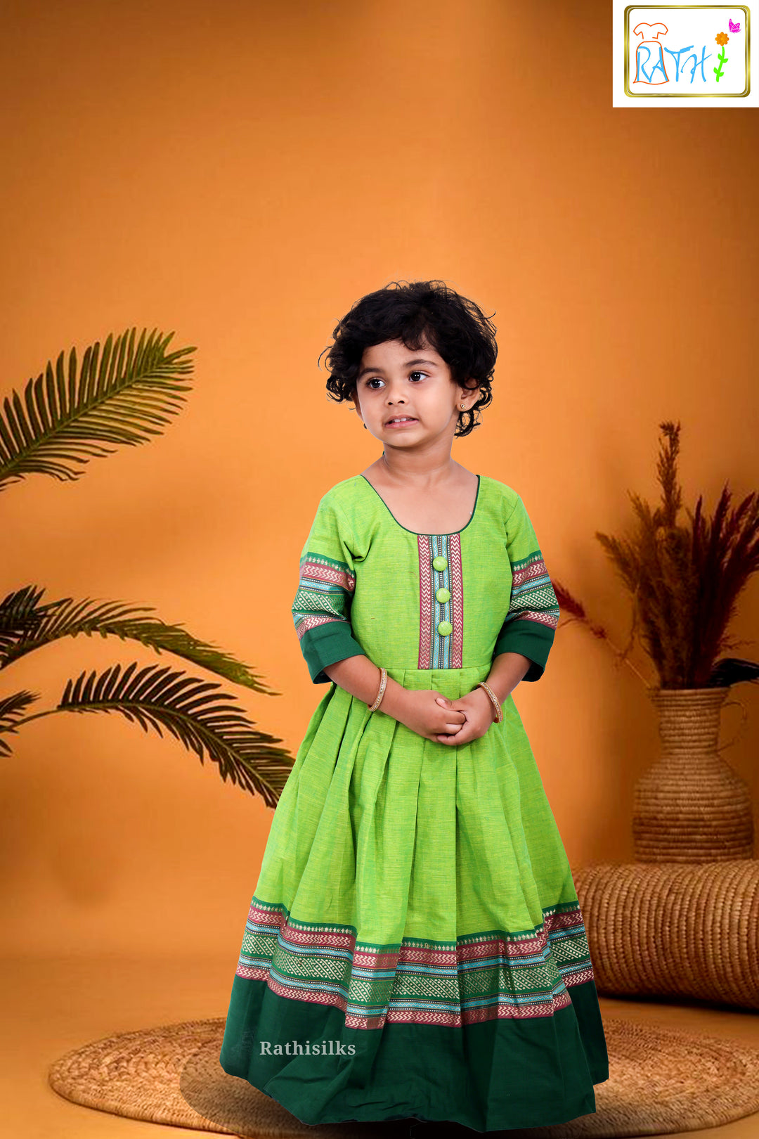 Elegant Parrot Green Cotton Frock