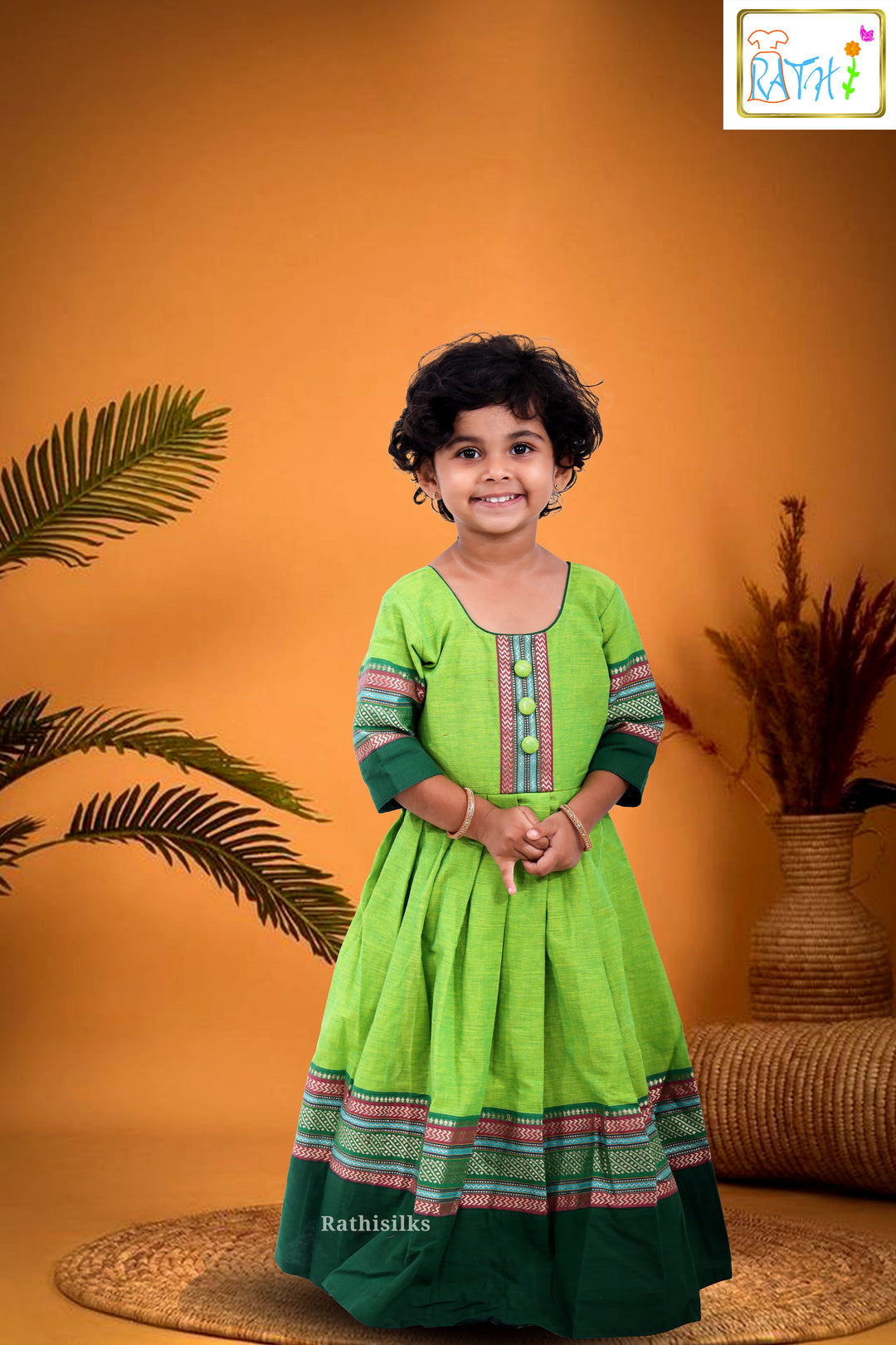 Elegant Parrot Green Cotton Frock