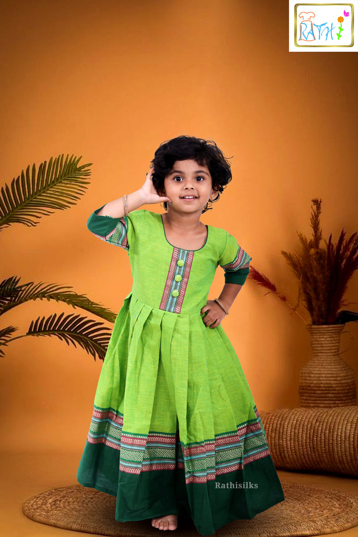Elegant Parrot Green Cotton Frock
