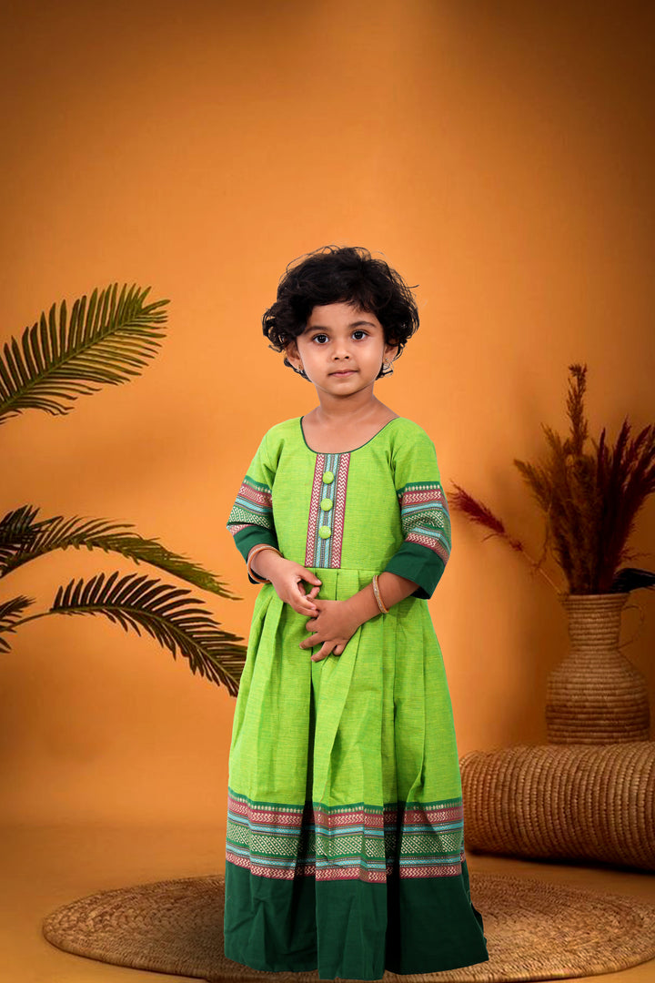 Elegant Parrot Green Cotton Frock