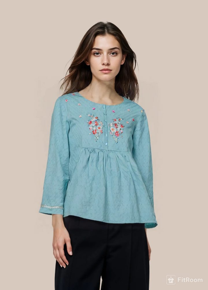 Rayon Embroidered Cotton Kurta Top