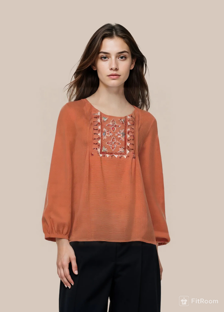 Rayon Embroidered Cotton Kurta Top