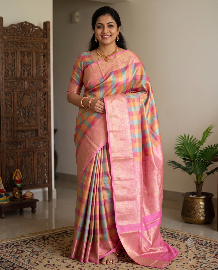 Art Saree Art kanchi Multi Check Saree