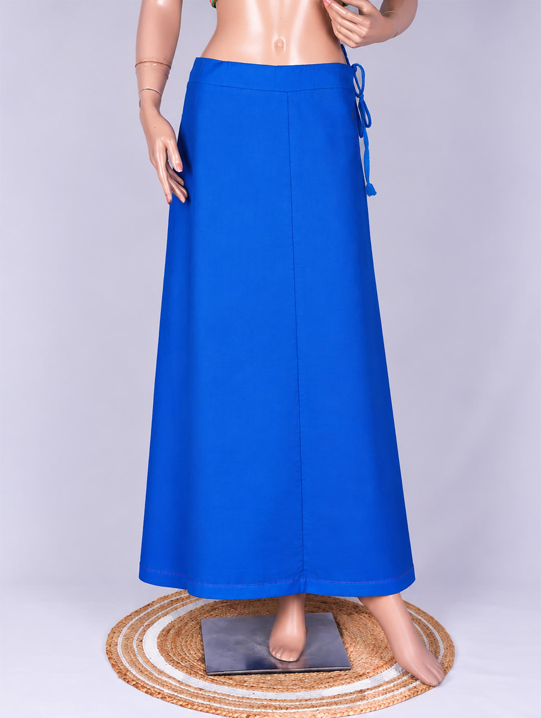 Blue cotton saree petticoat, full length #colour_blue