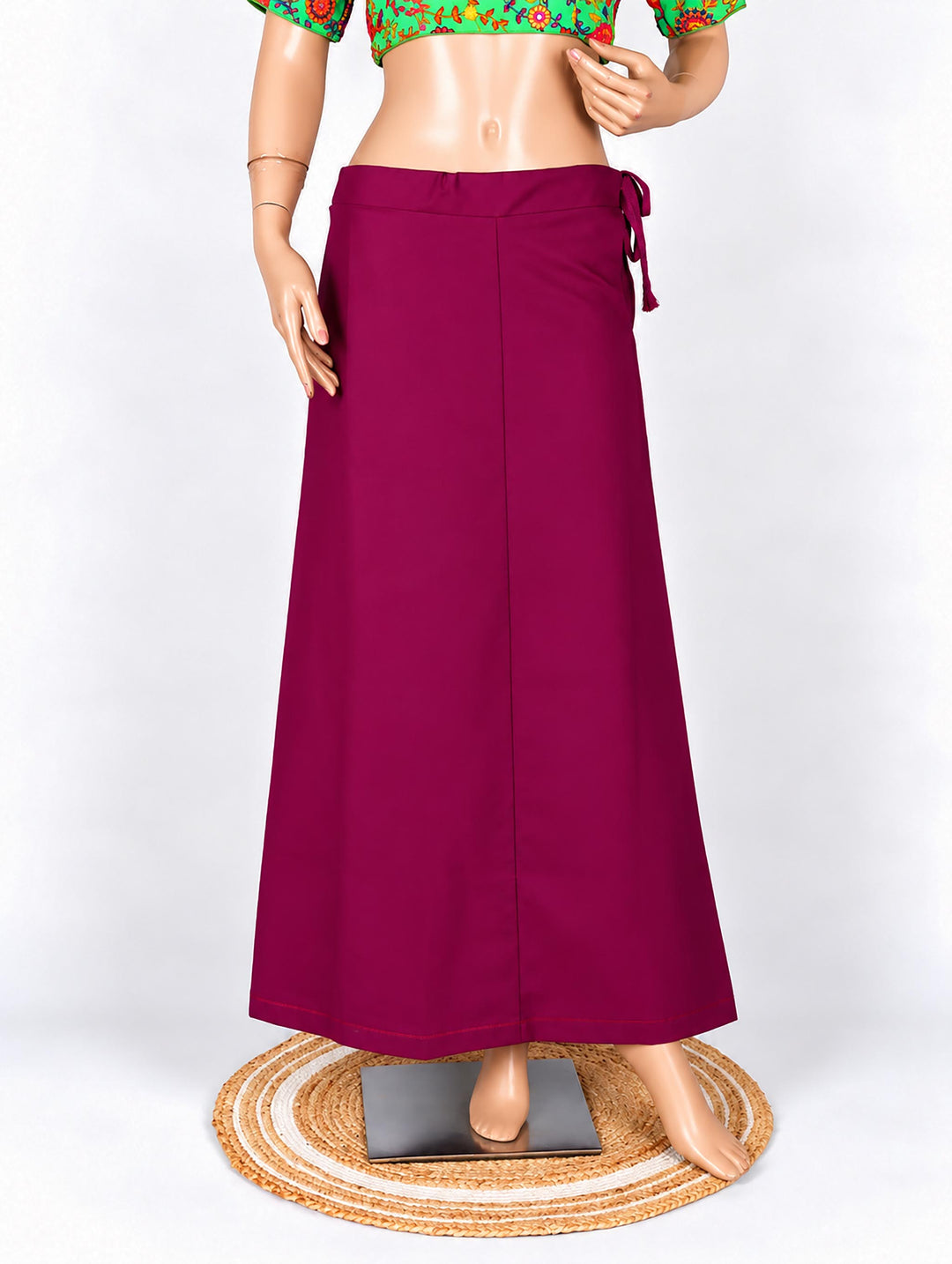 Dark Pink cotton saree petticoat, full length #colour_dark-pink