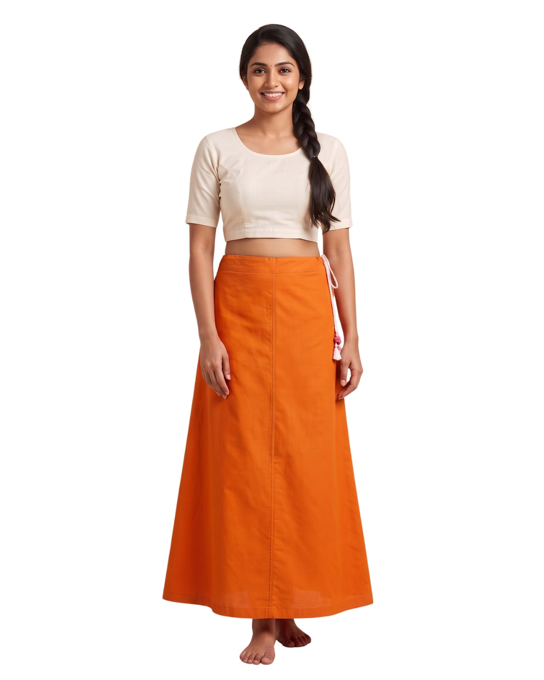 Orange cotton saree petticoat #colour_orange