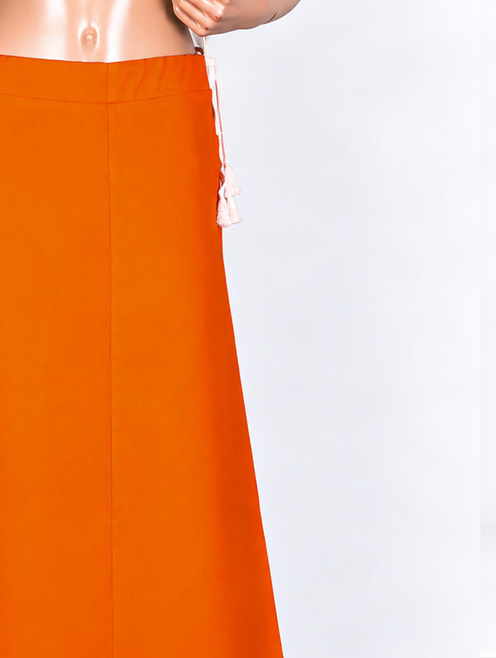 Orange cotton saree petticoat, drawstring waist #colour_orange