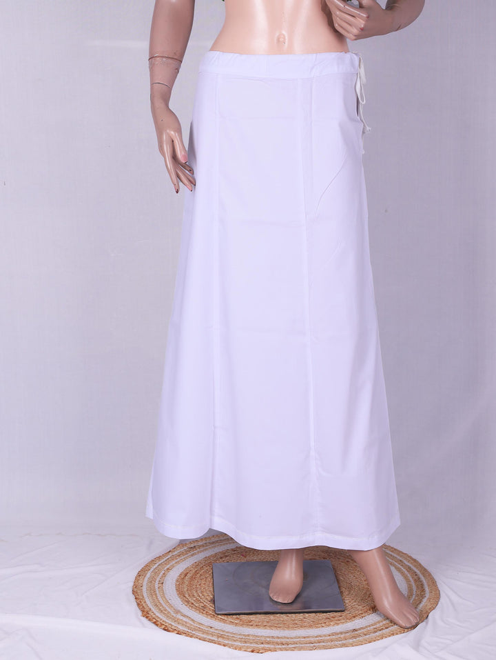 White cotton saree petticoat, full length #colour_white