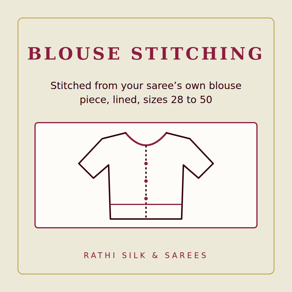 Blouse stitching from the saree's own blouse piece, lined, sizes 28 to 50